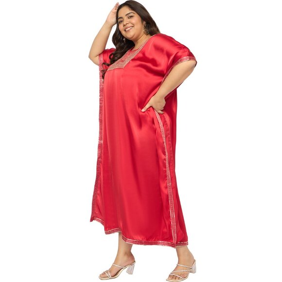 Gypsie Blu Summer Beach Cover Up Satin Sequences Kaftan Dress Party Wear Gown - Picture 6 of 8